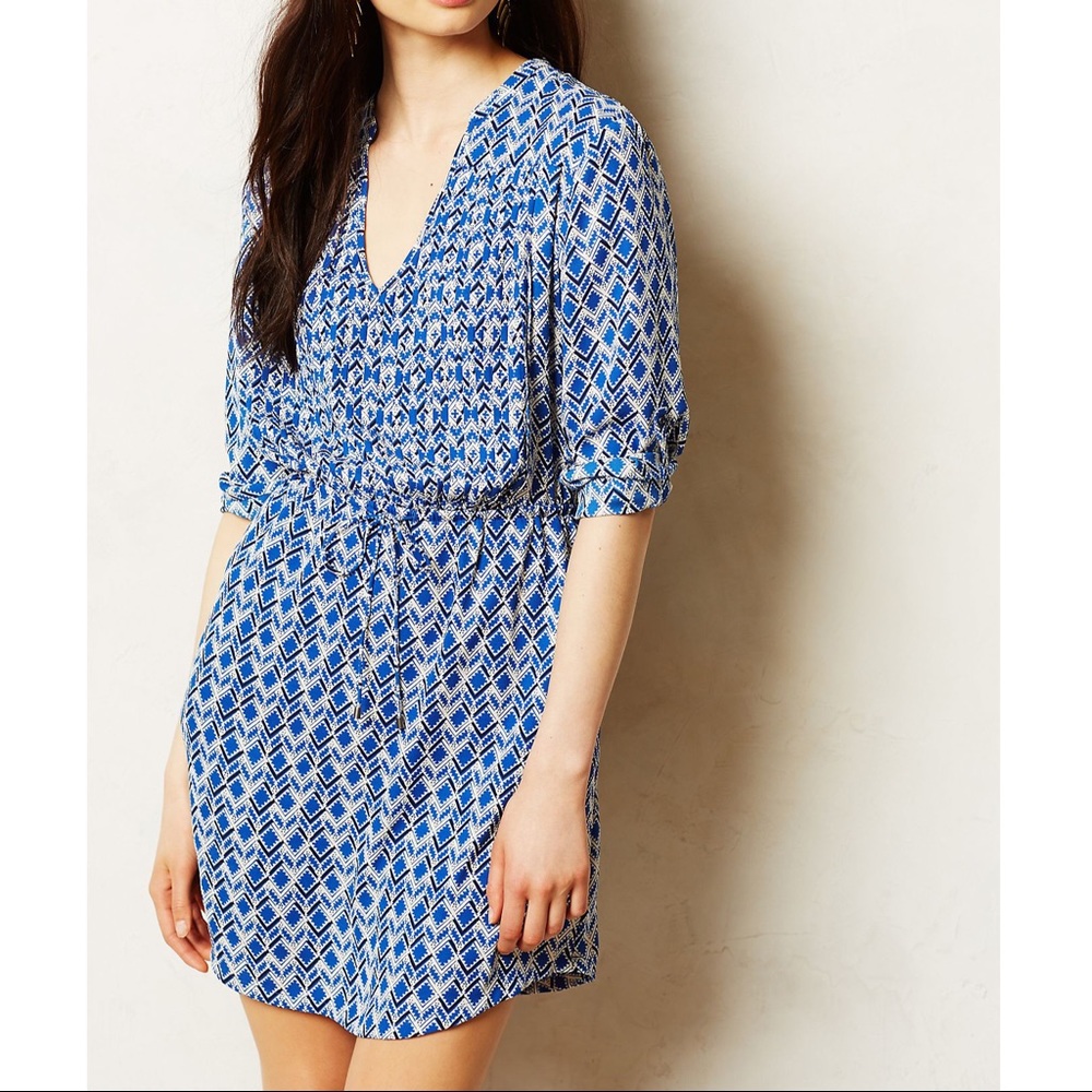 Anthropologie Sz L Maeve Pleated Printed Dress EUC